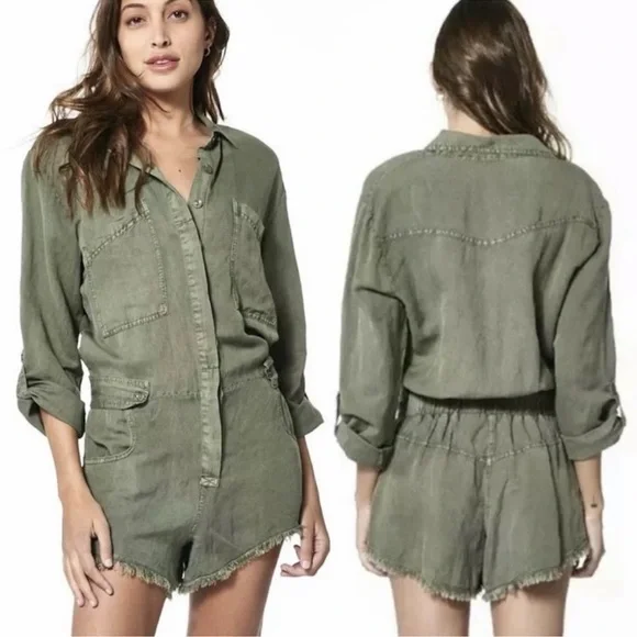 Young Fabulous & Broke River Raw Edge Cadet Green Romper sz L - Picture 1 of 16